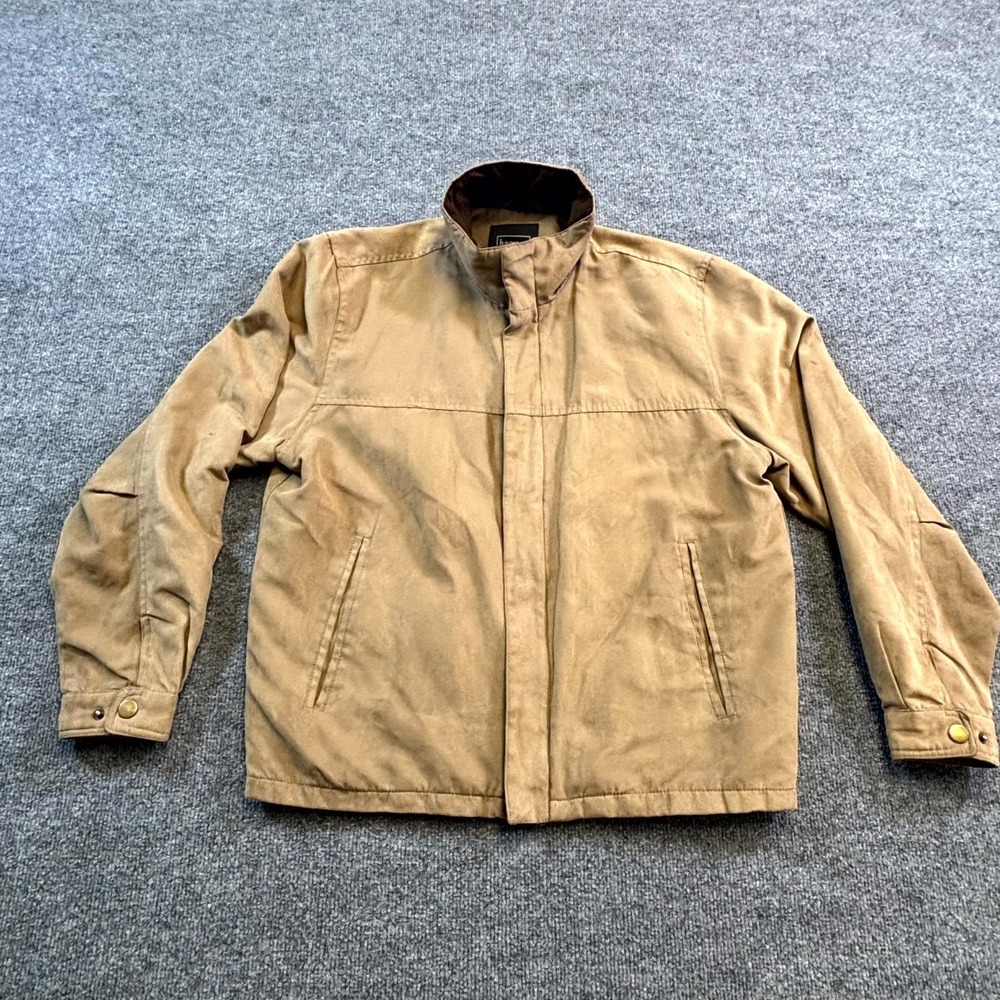 Haggar Jacket Mens S Brown Faux Suede Utility Workwear Travel Full-Zip Bomber